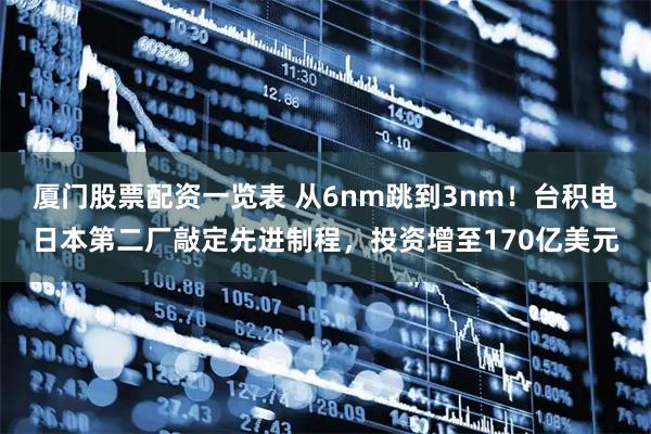 厦门股票配资一览表 从6nm跳到3nm！台积电日本第二厂敲定先进制程，投资增至170亿美元